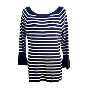 Charlie Paige Blue and White Striped Bateau Neck Sweater Top M